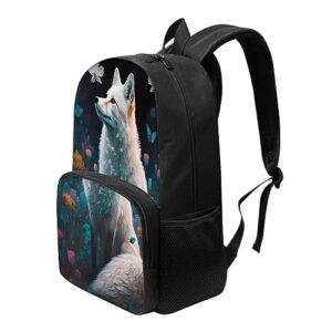 Geleglaer School Backpack Arctic Fox Lightweight Teens Girls Boys Schoolbag with Pencil Bag Animal 3D Fox Pattern for Kids