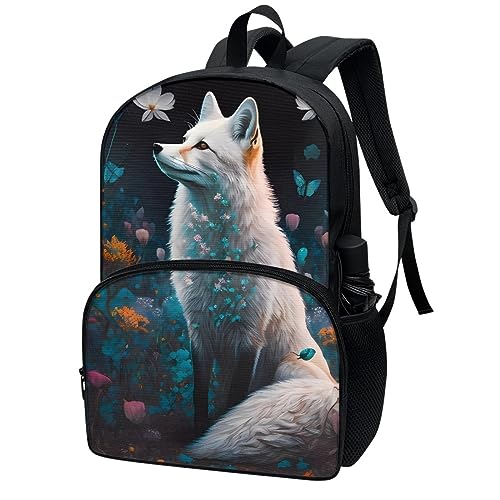 Geleglaer School Backpack Arctic Fox Lightweight Teens Girls Boys Schoolbag with Pencil Bag Animal 3D Fox Pattern for Kids