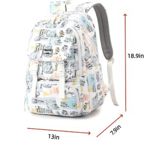 FITSEN Kawaii Backpack Graffiti and Letter Style Bookbag Aesthetic Outdoor Daypack (Grey)