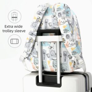 FITSEN Kawaii Backpack Graffiti and Letter Style Bookbag Aesthetic Outdoor Daypack (Grey)