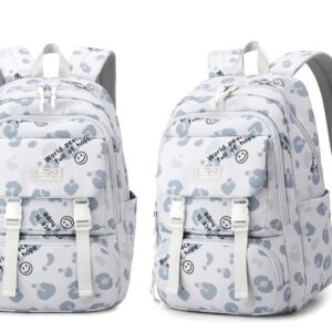 FITSEN Kawaii Backpack Graffiti and Letter Style Bookbag Aesthetic Outdoor Daypack (Grey)