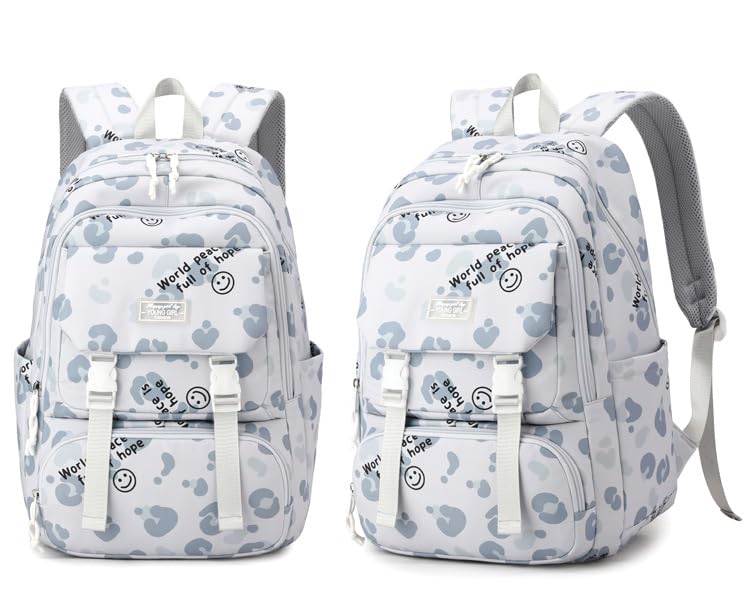 FITSEN Kawaii Backpack Graffiti and Letter Style Bookbag Aesthetic Outdoor Daypack (Grey)