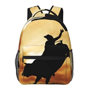 evanem cool bull riding printed laptop backpack with side mesh pockets casual backpack for man woman travel daypack