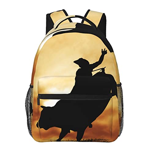 EVANEM Cool Bull Riding Printed Laptop Backpack With Side Mesh Pockets Casual Backpack For Man Woman Travel Daypack