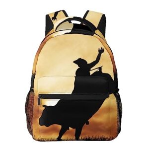 EVANEM Cool Bull Riding Printed Laptop Backpack With Side Mesh Pockets Casual Backpack For Man Woman Travel Daypack