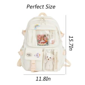 LELEBEAR Kawaii Backpack with Kawaii Pin And Accessories, Cute Preppy Aesthetic Sage Green Backpack for Girls (Pink)