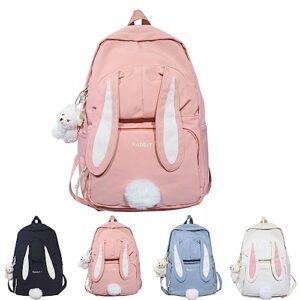 lelebear bunny backpack, kawaii cute aesthetic preppy elementary bunny ear backpack for girls (pink)