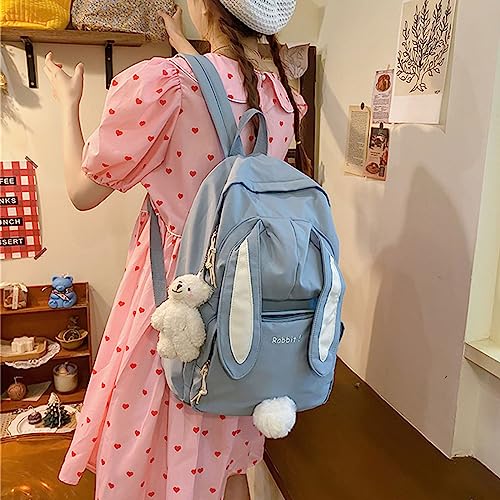 LELEBEAR Bunny Backpack, Kawaii Cute Aesthetic Preppy Elementary Bunny Ear Backpack For Girls (Pink)