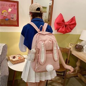 LELEBEAR Bunny Backpack, Kawaii Cute Aesthetic Preppy Elementary Bunny Ear Backpack For Girls (Pink)