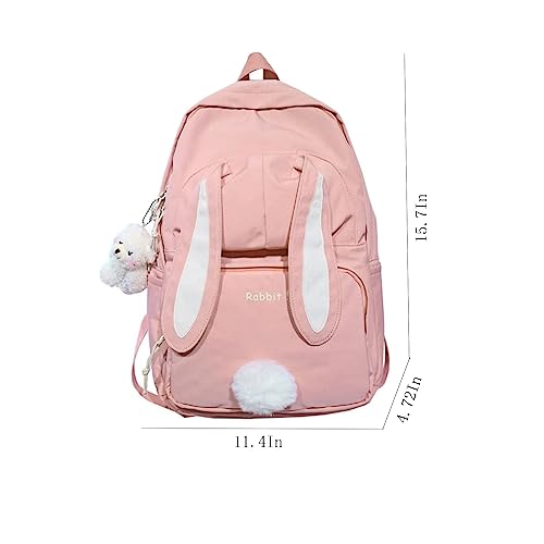 LELEBEAR Bunny Backpack, Kawaii Cute Aesthetic Preppy Elementary Bunny Ear Backpack For Girls (Pink)