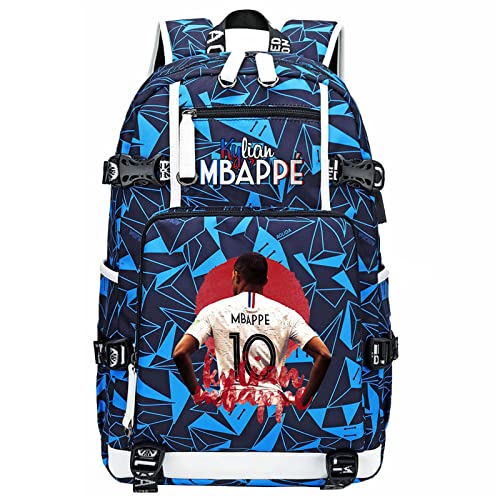 Piatek Teens Kylian Mbappe Daypack Waterproof Laptop Bag with USB Charging Port Graphic Canvas Knapsack