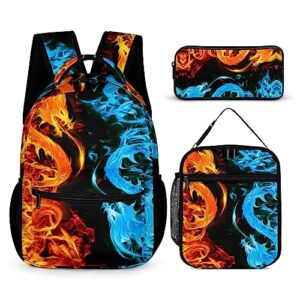 3pcs ice & fire dragon backpack set, stylish laptop bag durable dragon daypack with lunch bags, classic shoulders backpack(ice & fire dragon)