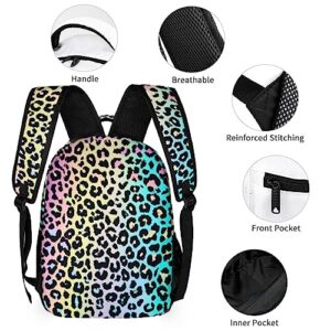 DTCCET 3PCS Multi-Colored Leopard Backpack Set, Stylish Laptop Bag Classic Leopard Daypack with Lunch Bags, Lightweight Shoulders Backpack with Multiple Pockets(Colorful Leopard)