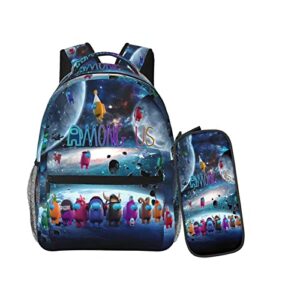 game backpack 2pcs cartoon bag anime bookbag casual travel bag - blue