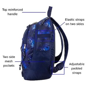 FUEL 18” Unisex Backpack Terra Sport Spacious Dual Compartment w/Laptop Sleeve and Bungee for Travel, College, Work - Dark Blue Galaxy