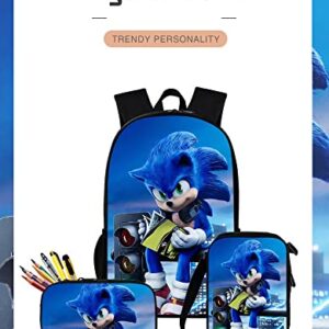 KAAUSE Cartoon 3PCS Backpack Travel Backpack school Backpack for Teen Boys and Girls Game Fans Gift Blue-One Size