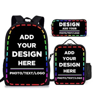 viezrrle custom backpack set, personalized school backpack 3 piece set with lunch bag pencil case design your photos text logo for boys grils school travel