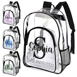 xrlsg personalized clear backpack for girls boys custom name pvc transparent backpacks perfect for school office - initial & name 1