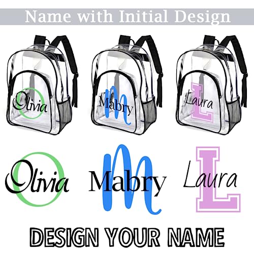 xrlsg Personalized Clear Backpack for Girls Boys Custom Name PVC Transparent Backpacks Perfect for School Office - Initial & Name 1