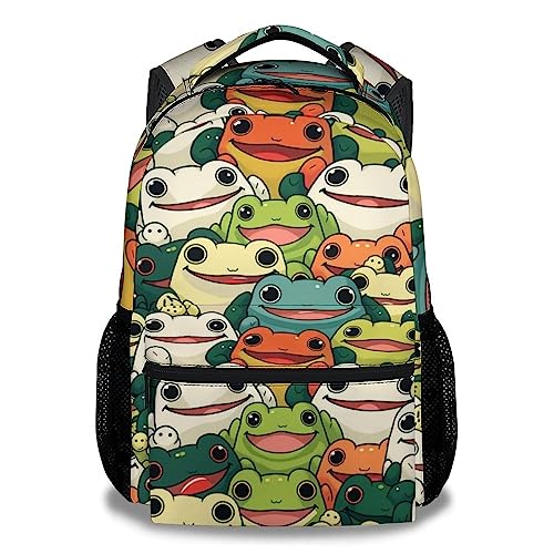 XaocNyx Frog School Backpack for Girls Boys, 16 Inch Colorful Backpacks for Kids Age 10-12, Novelty Lightweight Bookbag for Travel