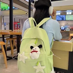 JHTPSLR Preppy Backpack Patches Stars Y2K Aesthetic Backpack with Plushies Cute Kawaii Backpack Supplies Book Bags Casual Daypack (Green)