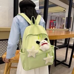 JHTPSLR Preppy Backpack Patches Stars Y2K Aesthetic Backpack with Plushies Cute Kawaii Backpack Supplies Book Bags Casual Daypack (Green)