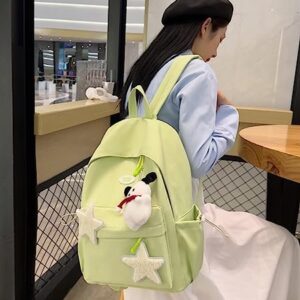 JHTPSLR Preppy Backpack Patches Stars Y2K Aesthetic Backpack with Plushies Cute Kawaii Backpack Supplies Book Bags Casual Daypack (Green)