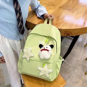 JHTPSLR Preppy Backpack Patches Stars Y2K Aesthetic Backpack with Plushies Cute Kawaii Backpack Supplies Book Bags Casual Daypack (Green)