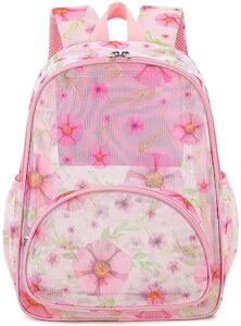 loidou mesh backpack for toddler girls semi-transparent mesh bookbag 15 inch preschool kindergarten backpacks see through sturdy school bags for travel beach hiking swim