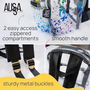 Aussa Heavy Duty Clear Backpack, Clear Bag Stadium Approved for School, Concerts, Games, Small Backpack 12x6x12 Clear Stadium Bag, Clear Backpack for Girls, Boys, Adults Bookbag - Paint Splatter