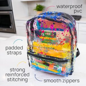 Aussa Heavy Duty Clear Backpack, Clear Bag Stadium Approved for School, Concerts, Games, Small Backpack 12x6x12 Clear Stadium Bag, Clear Backpack for Girls, Boys, Adults Bookbag - Paint Splatter