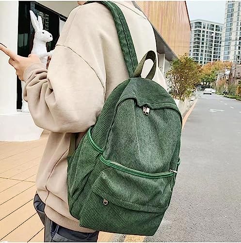 KAOBIO Preppy Corduroy Backpack Large Aesthetic Backpack Fit 15.6 inch Laptop College Backpack Cute Book Bag Casual Daypack (Green,One Size)