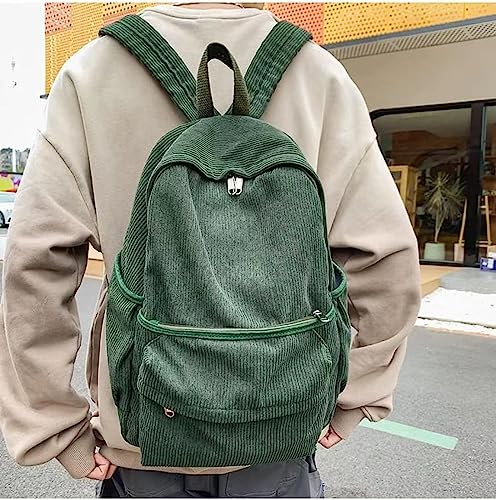 KAOBIO Preppy Corduroy Backpack Large Aesthetic Backpack Fit 15.6 inch Laptop College Backpack Cute Book Bag Casual Daypack (Green,One Size)