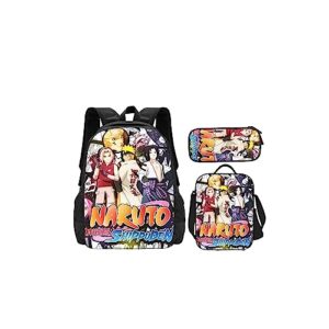 qxpztk anime backpack three-piece set, cool backpack set, unisex laptop backpack, large capacity lunch bag