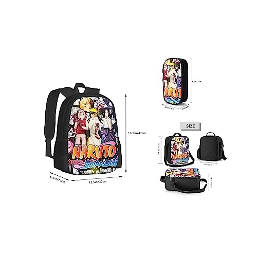 Qxpztk Anime Backpack Three-Piece Set, Cool Backpack Set, Unisex Laptop Backpack, Large Capacity Lunch Bag