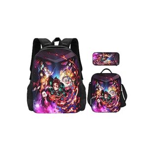 Qxpztk Anime Backpack Set 3D Printing Backpack Three-Piece Set Outdoor Travel Light Casual Backpack With Lunch Bag