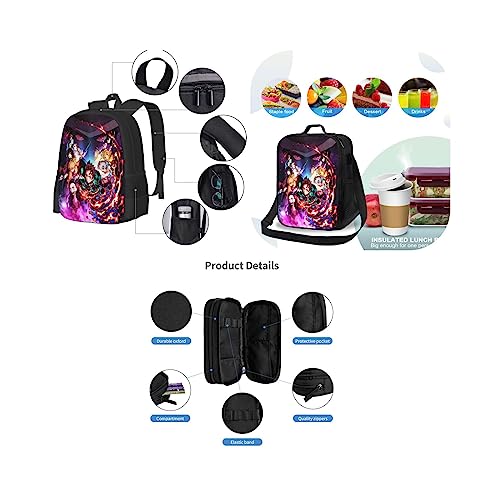 Qxpztk Anime Backpack Set 3D Printing Backpack Three-Piece Set Outdoor Travel Light Casual Backpack With Lunch Bag