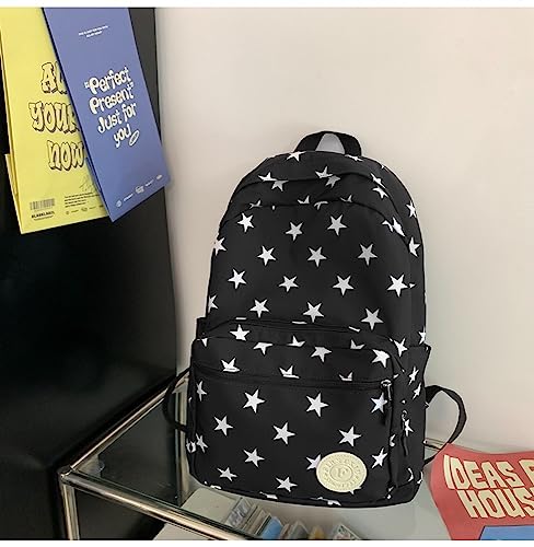 JHTPSLR Preppy Backpack Stars Backpack Kidcore Aesthetic Backpack Cartoon Print Backpack Stars Book Bags Laptop Backpack Supplies (Black)