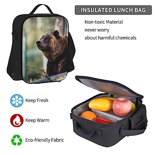 Grizzly Bear Print Backpack Large Capacity Travel Daypack With Lunch Bag And Pencil Case 3 In 1 For Women Men