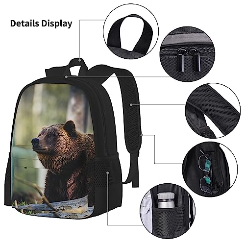 Grizzly Bear Print Backpack Large Capacity Travel Daypack With Lunch Bag And Pencil Case 3 In 1 For Women Men