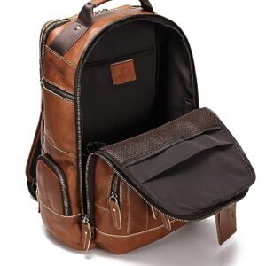 LANNSYNE Vintage Genuine Leather Backpack for Men, 15.6" Laptop Backpack Camping Travel 24L Rucksack