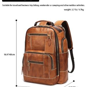 LANNSYNE Vintage Genuine Leather Backpack for Men, 15.6" Laptop Backpack Camping Travel 24L Rucksack