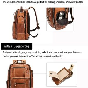 LANNSYNE Vintage Genuine Leather Backpack for Men, 15.6" Laptop Backpack Camping Travel 24L Rucksack