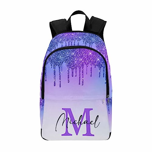 Personalized School Backpack for Daughter from Mom, Custom Gradient Blue & Purple Glitter Initial Logo Casual Daypacks Customized Travel Book Bag with Name Knapsack Schoolbag for Teens Boys Girls College