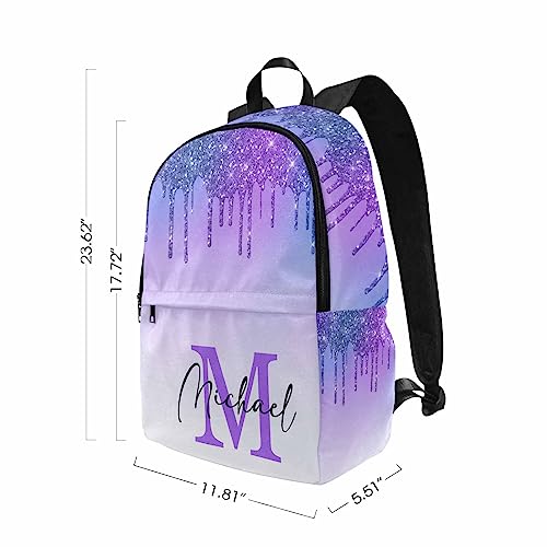 Personalized School Backpack for Daughter from Mom, Custom Gradient Blue & Purple Glitter Initial Logo Casual Daypacks Customized Travel Book Bag with Name Knapsack Schoolbag for Teens Boys Girls College