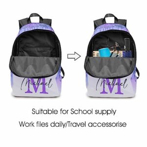 Personalized School Backpack for Daughter from Mom, Custom Gradient Blue & Purple Glitter Initial Logo Casual Daypacks Customized Travel Book Bag with Name Knapsack Schoolbag for Teens Boys Girls College