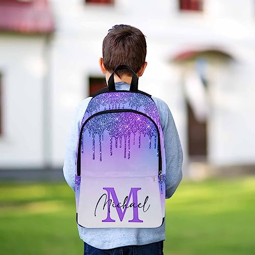 Personalized School Backpack for Daughter from Mom, Custom Gradient Blue & Purple Glitter Initial Logo Casual Daypacks Customized Travel Book Bag with Name Knapsack Schoolbag for Teens Boys Girls College