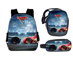 waroost youth lightning mcqueen cars daypack 3 pcs set-lightweight book bag+durable small case+novelty shoulder bag