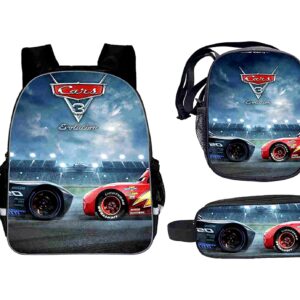 Waroost Youth Lightning McQueen Cars Daypack 3 PCS Set-Lightweight Book Bag+Durable Small Case+Novelty Shoulder Bag