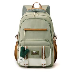 srdmuph kawaii backpack with cute accessories pendant travel bag large outdoor waterproof casual daypack women men (green)